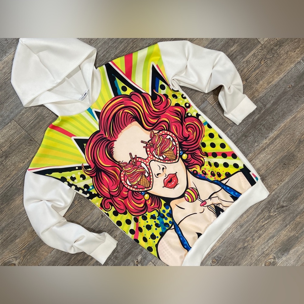 Pop Art Barbiecore Print Oversized XL Graphic Hoodie Unisex Comic Book Art